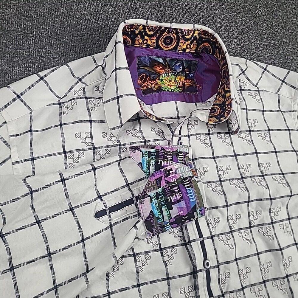 Robert Graham Plaid Check Dress Shirt Medium Embroidered Paisley Flipcuff White